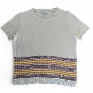 Madewell Short sleeved Cream Multicolor Knit Fringe Sweater Tee, S